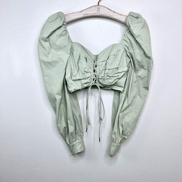Mable Womens Carly Long Sleeve Lace Up Bustier Crop Top Size Small Sage Green - Picture 1 of 7